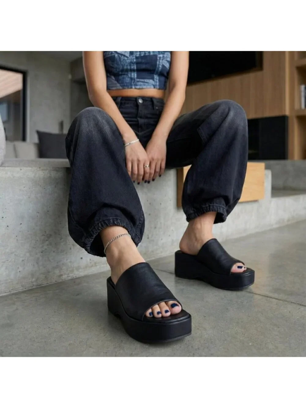 Stylish Women's Platform Sandals - Slip-On Wedge Slides with Memory Foam Comfort